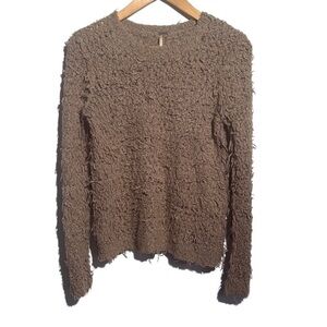 Free People Brown Fuzzy Sweater, Size S - Cozy Boho Chic, Quiet Luxury​​…​
